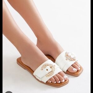 Madden Girl White Buckle Slide Sandals